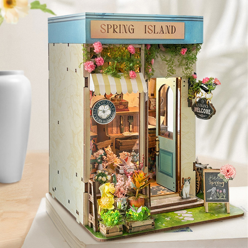 DIY ไม้เกาะฤดูใบไม้ผลิดอกไม้ C - Diy Wooden Book Nook Kit Shelf Insert บทวิจารณ์และราคา